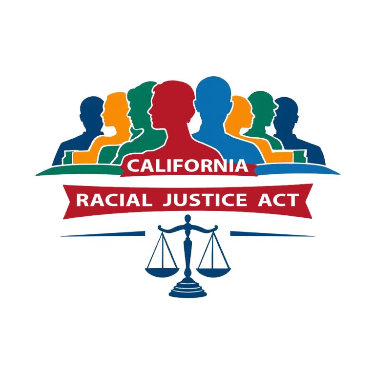 California Racial Justice Act logo with diverse silhouettes and scales of justice