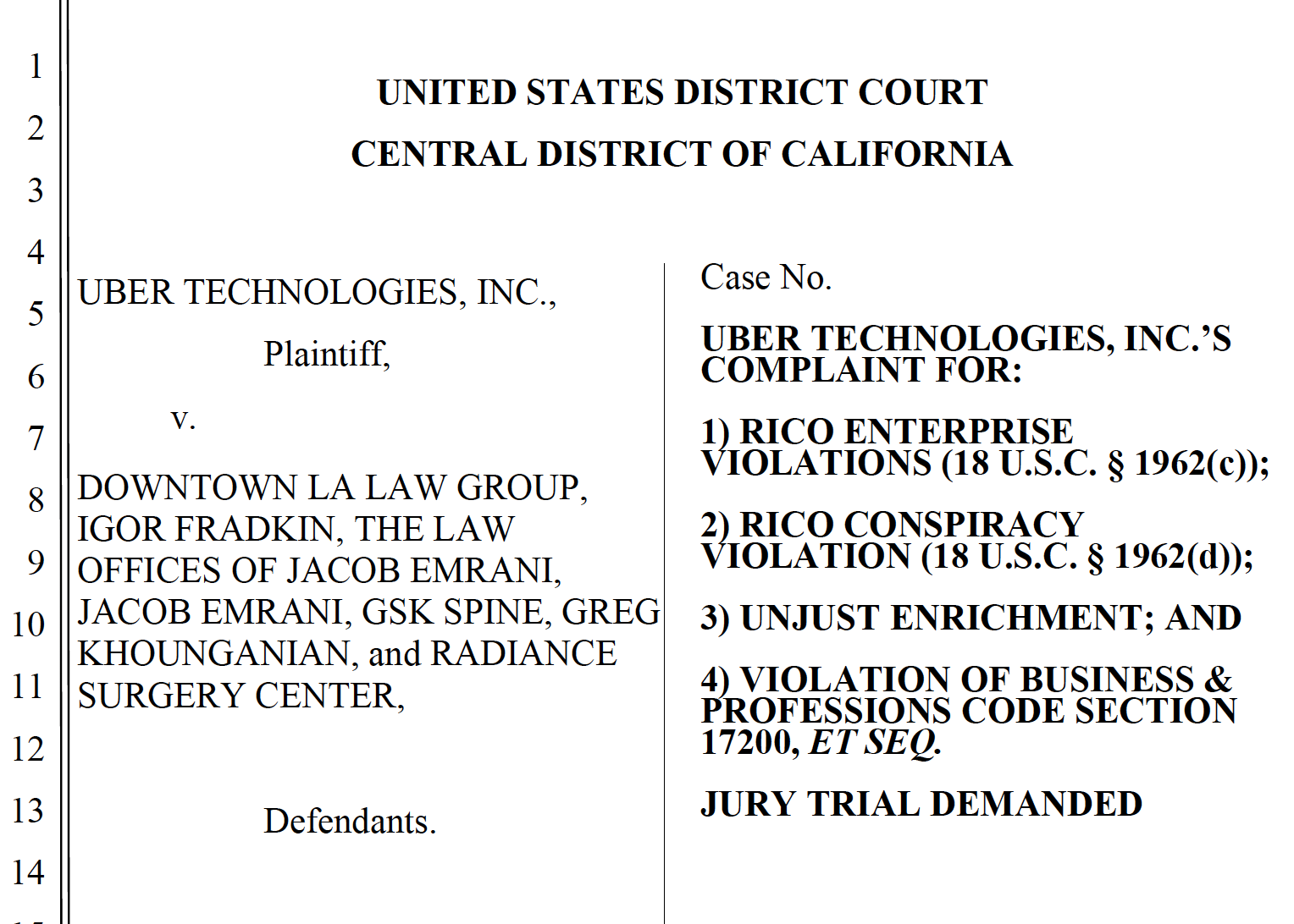 Uber Technologies, Inc. v. Downtown LA Law Group LLP et al - Los ...