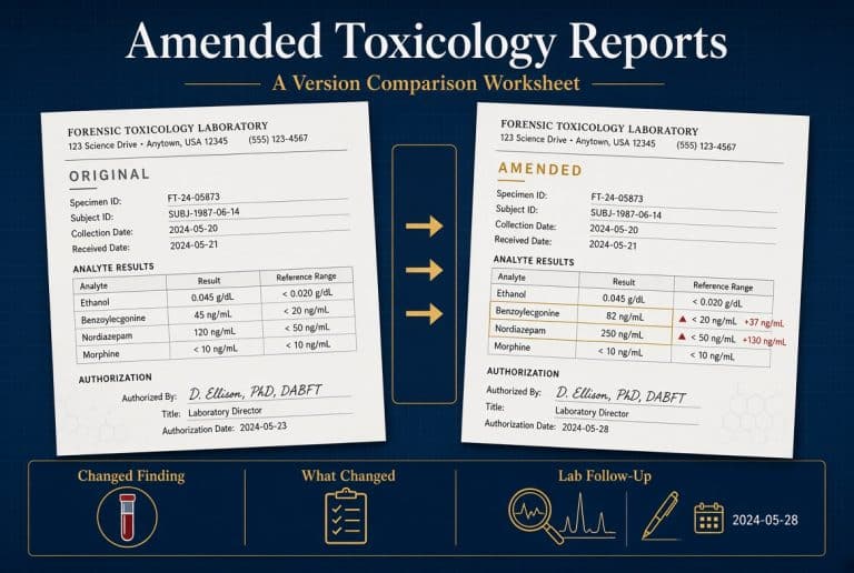 Amended toxicology report version comparison