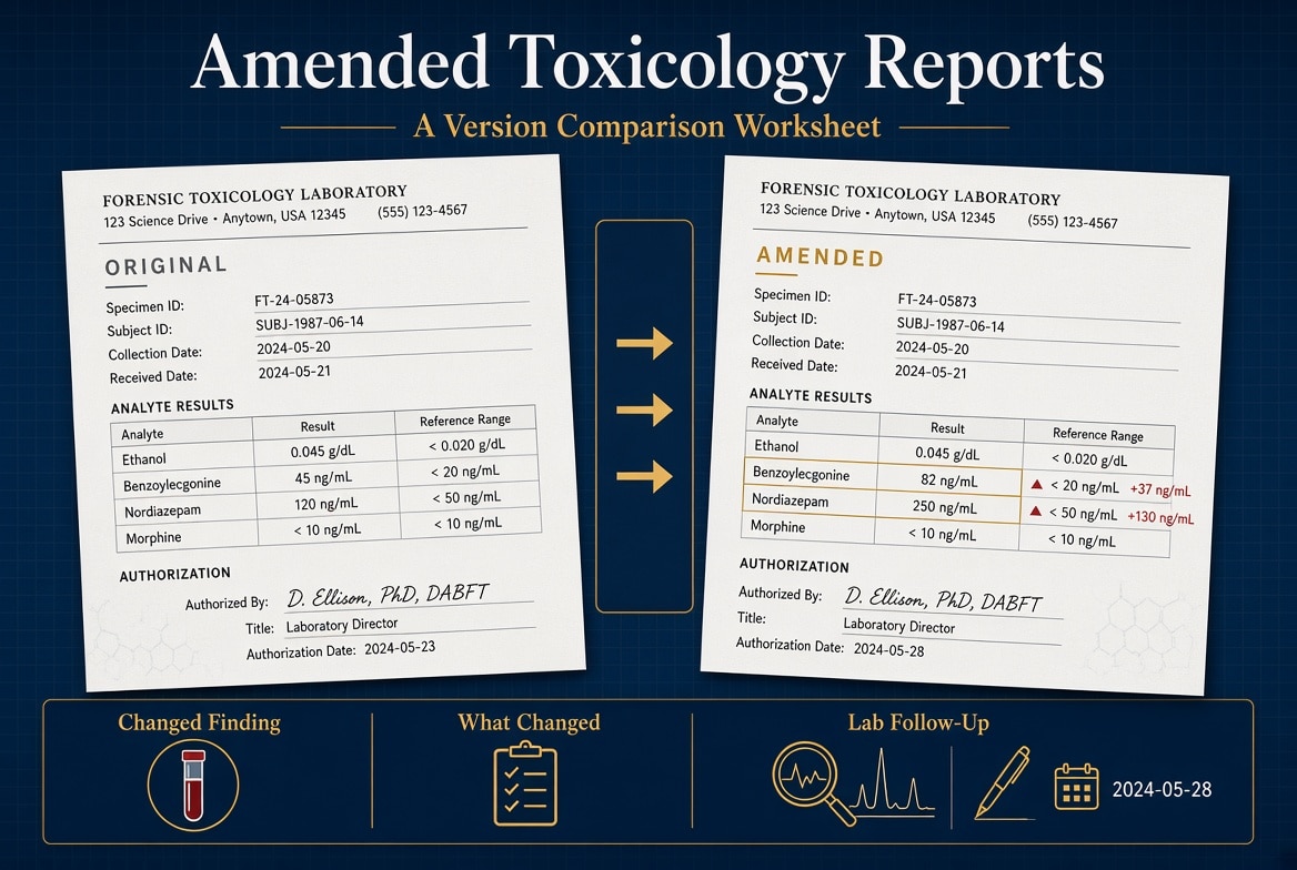 Amended toxicology report version comparison